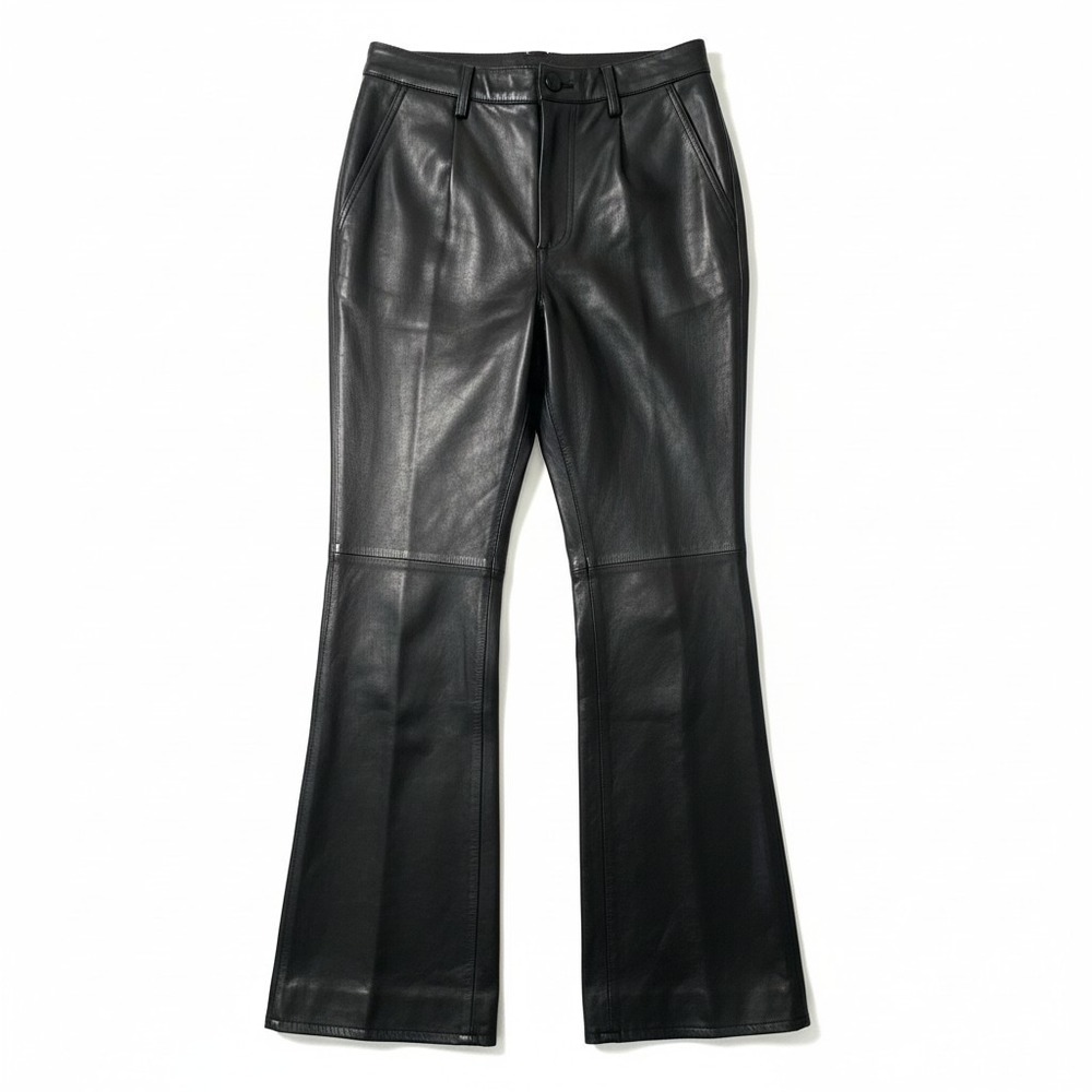 VTG 90's Black 100% Leather Pants Bootcut High Waist Y2K Elements by Vakko S 10